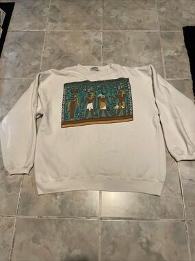 Vintage 90s Wildwood Productions Egypt Pharaoh King Art Sweater Crewneck SZ XL